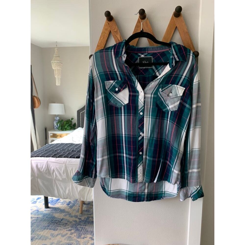 Rails Green And White Plaid Collared Button-Down … - image 1